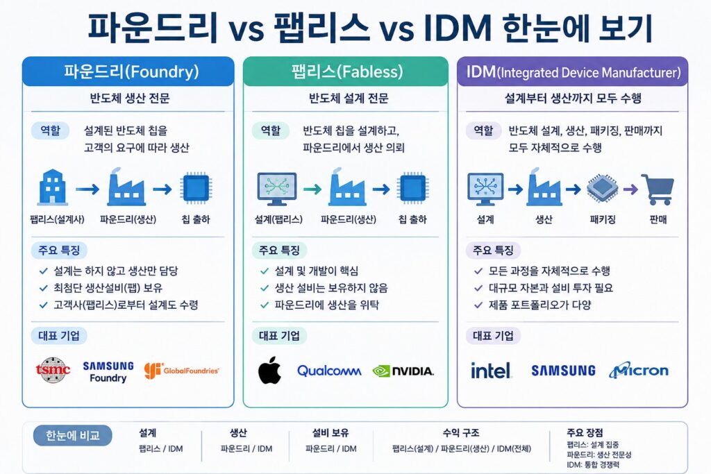 파운드리 vs 팹리스 vs IDM 차이 한눈에 보기