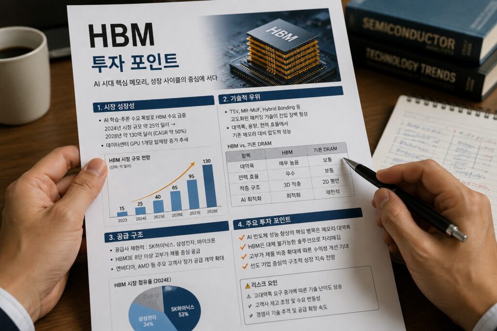 HBM 투자 포인트, 손으로 인쇄된 반도체 분석 리포트를 짚어가며 읽는 클로즈업