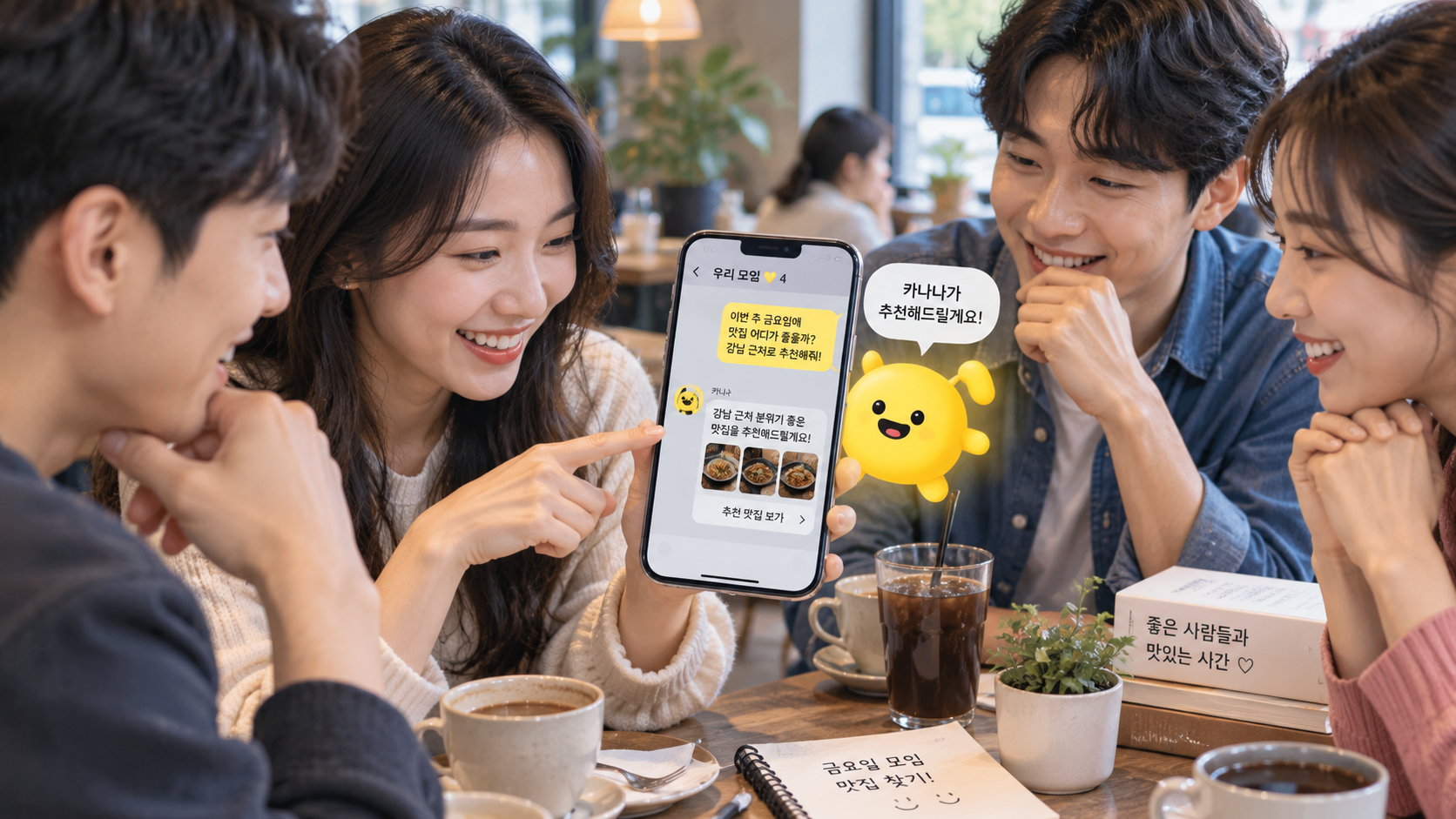 카나나 인 카카오 단톡방에서 맛집을 추천하는 생성형 AI 이미지